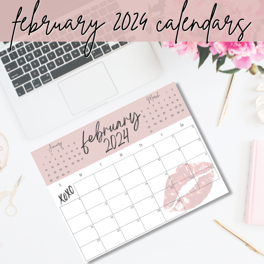 FEBRUARY 2024 CALENDAR, VALENTINE'S DAY CALENDAR, PINK CALENDAR 2024